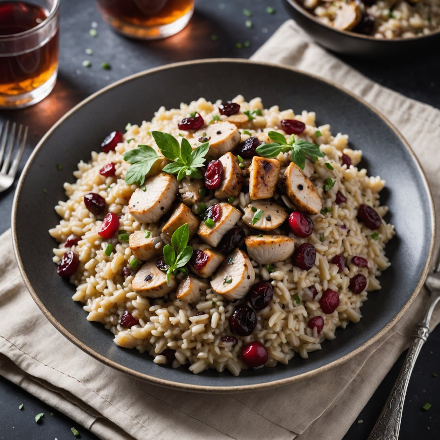 Trøstende kylling-, tranebær- og sopprisotto