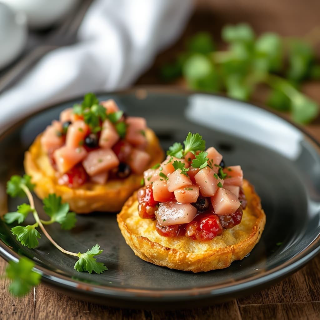 Tuna tartar på sprø potetgaufre