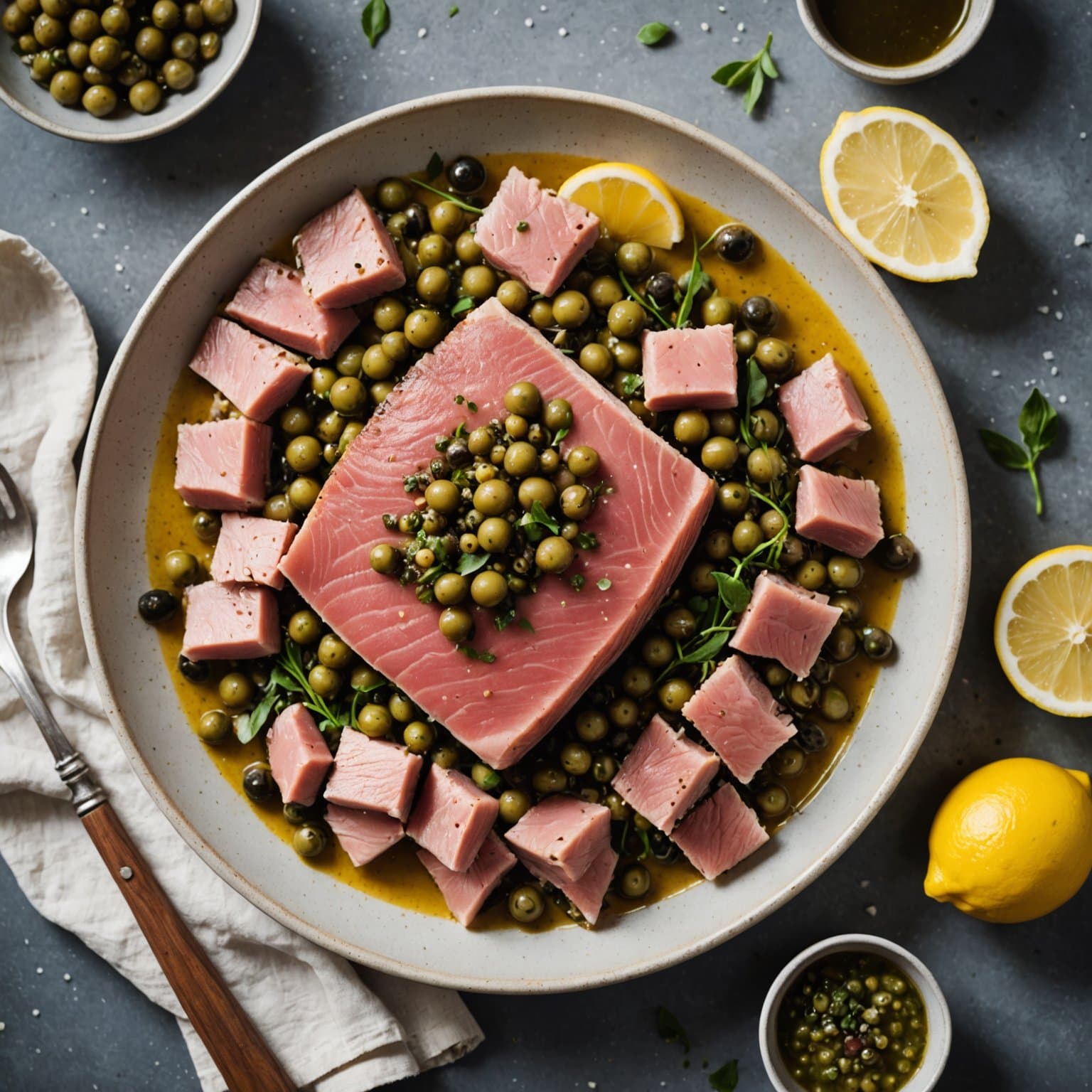 Tunfisk-, sitron- og kapersaus