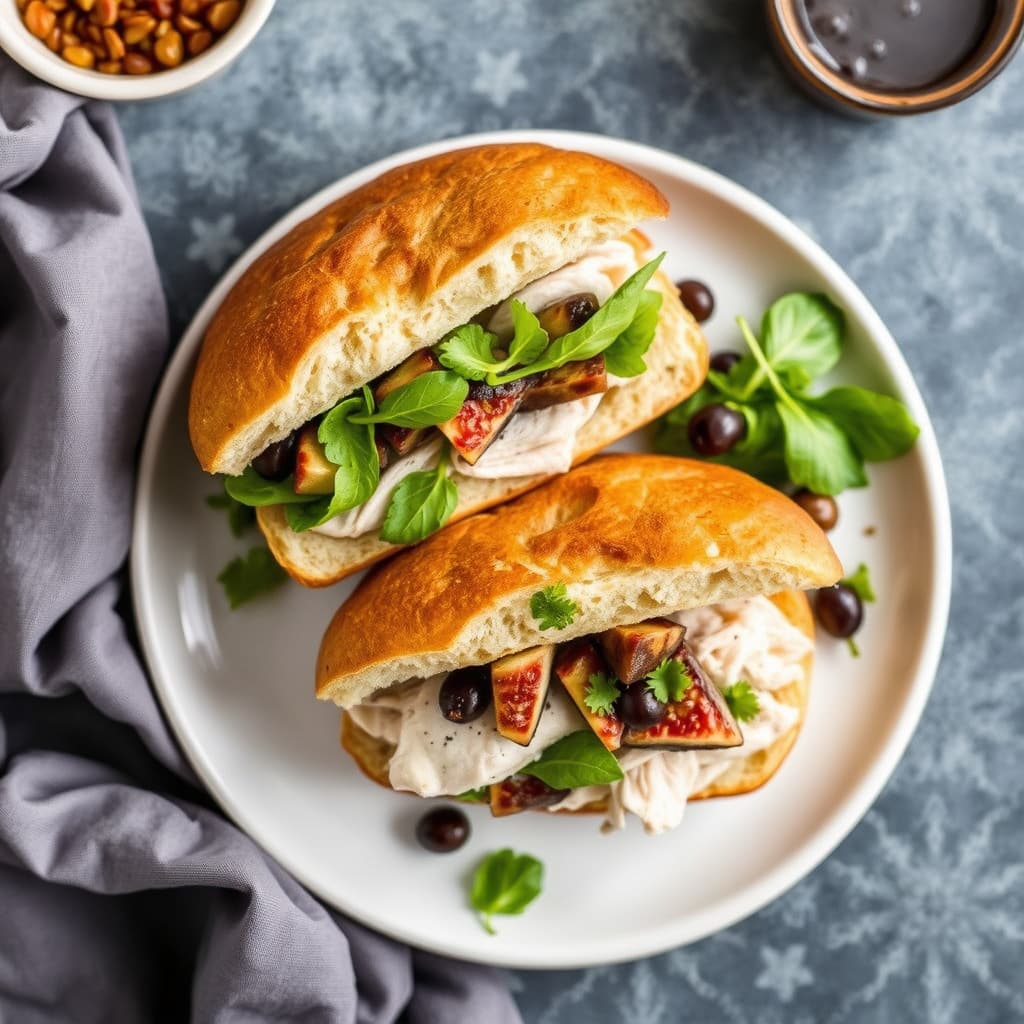Turkey Paisano-sandwicher med fiken- og svarte olivenvinaigrette