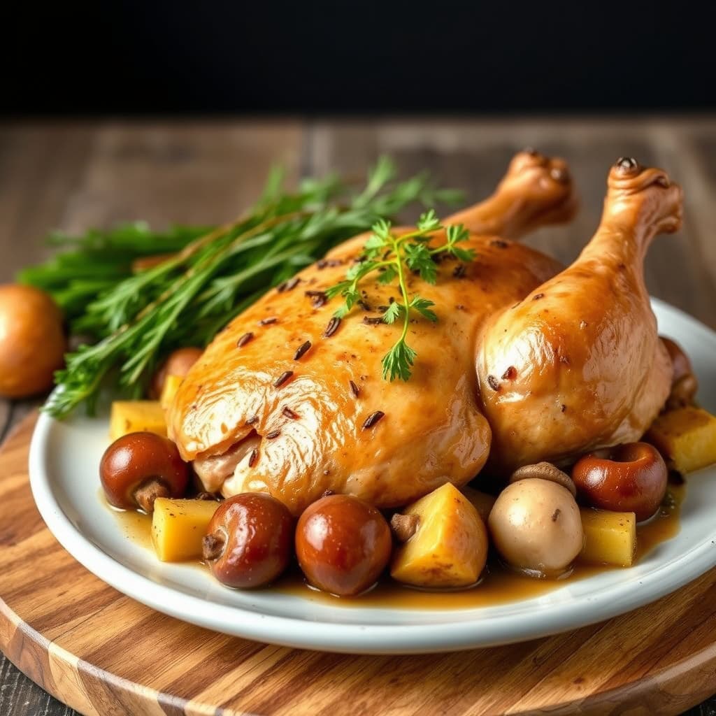 Tyrkia med glasert kastanje, pastinakk og sopp