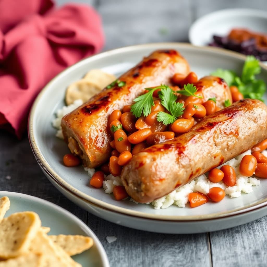 Tyrkiske pølser med krydrede bønner : Pølser med Fagioli All'uccelletta