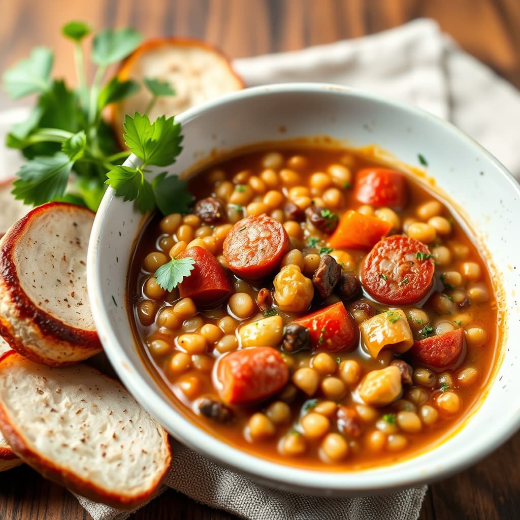 Ungarsk krydret pølse og linsegryte