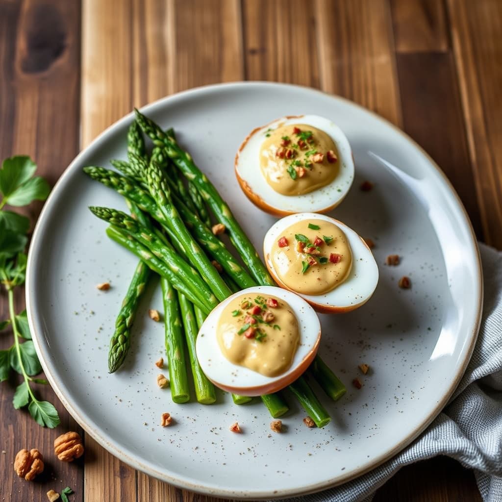 Vaktelegg med asparges og valnøttmajones