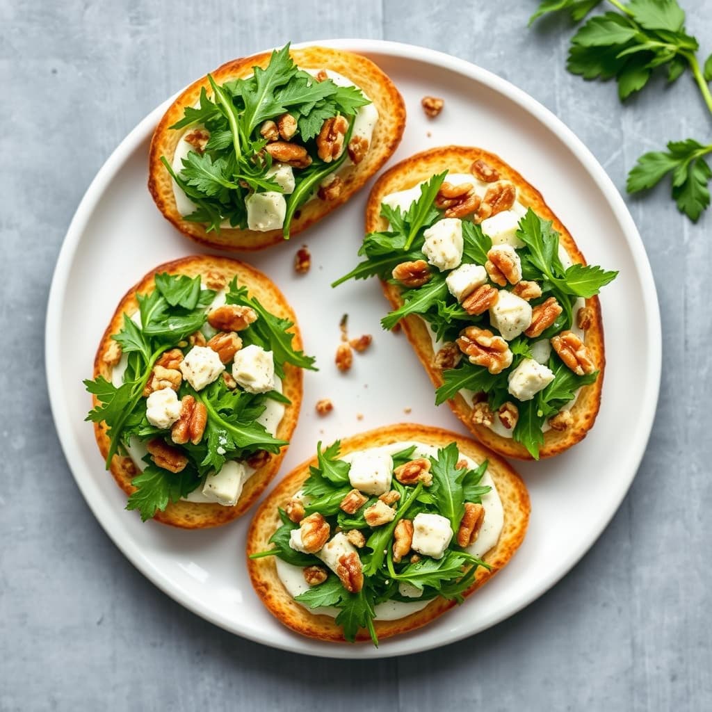 Valnøtt, ruccola og Gorgonzola-crostini