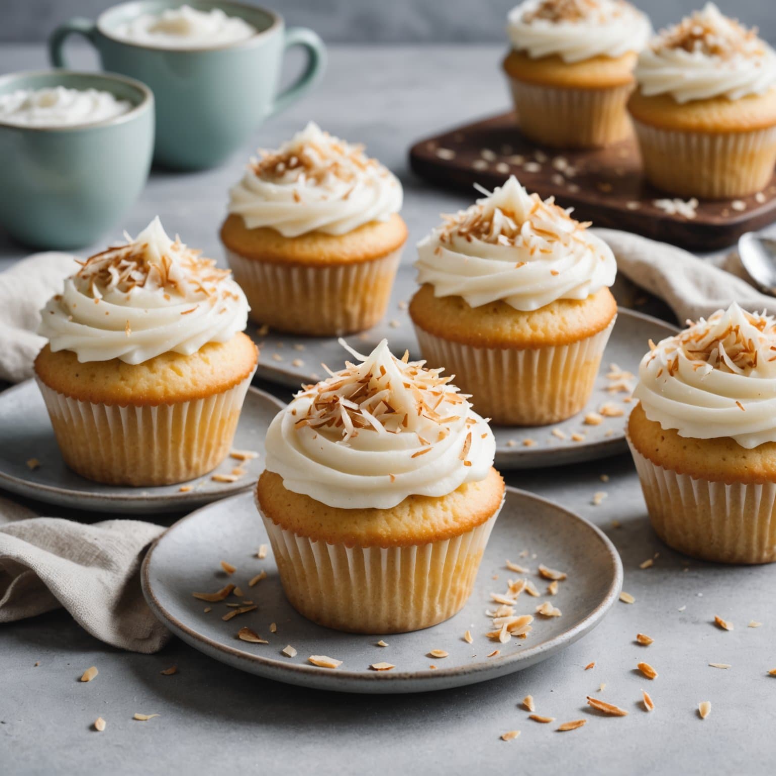 Vaniljebønne- og kokoscupcakes med kokosfrosting