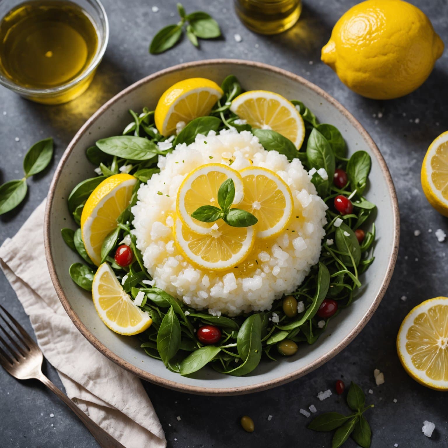 Vaniljeinfusert olivenolje og sitrongranitasalat