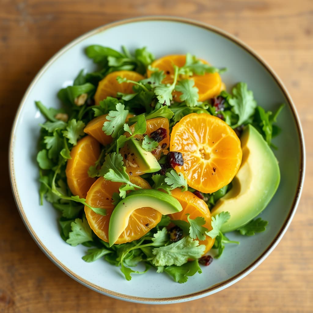 Vannkresse-, appelsin- og avokadosalat