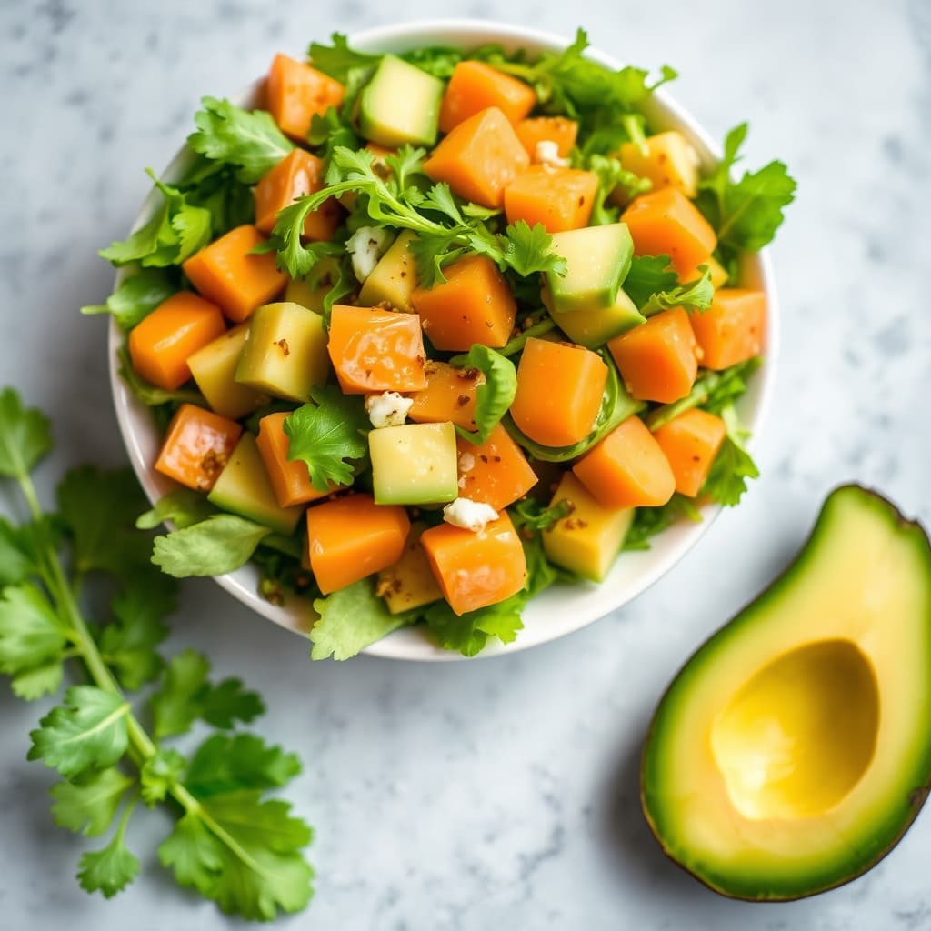 Vannkresse, chayote, papaya og avokadosalat