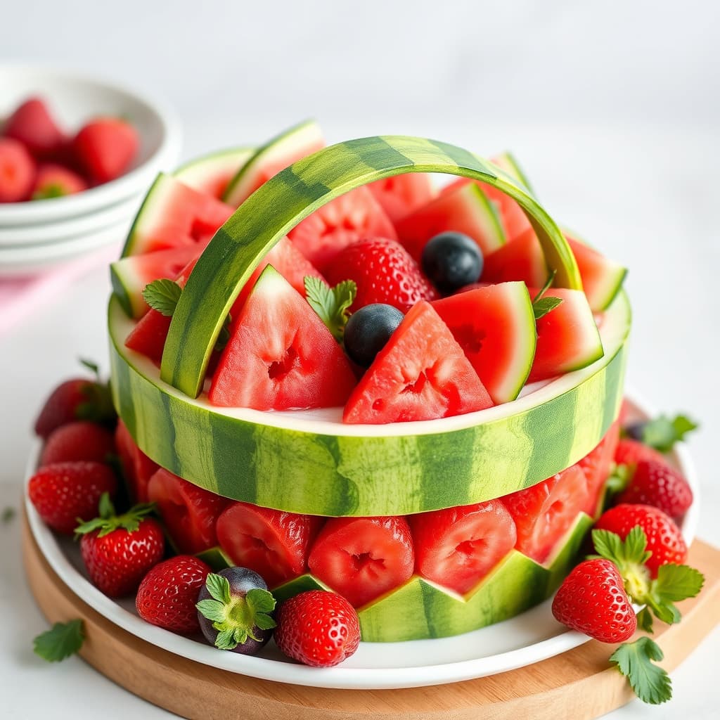 Vannmelon, frukt- og kakekurv