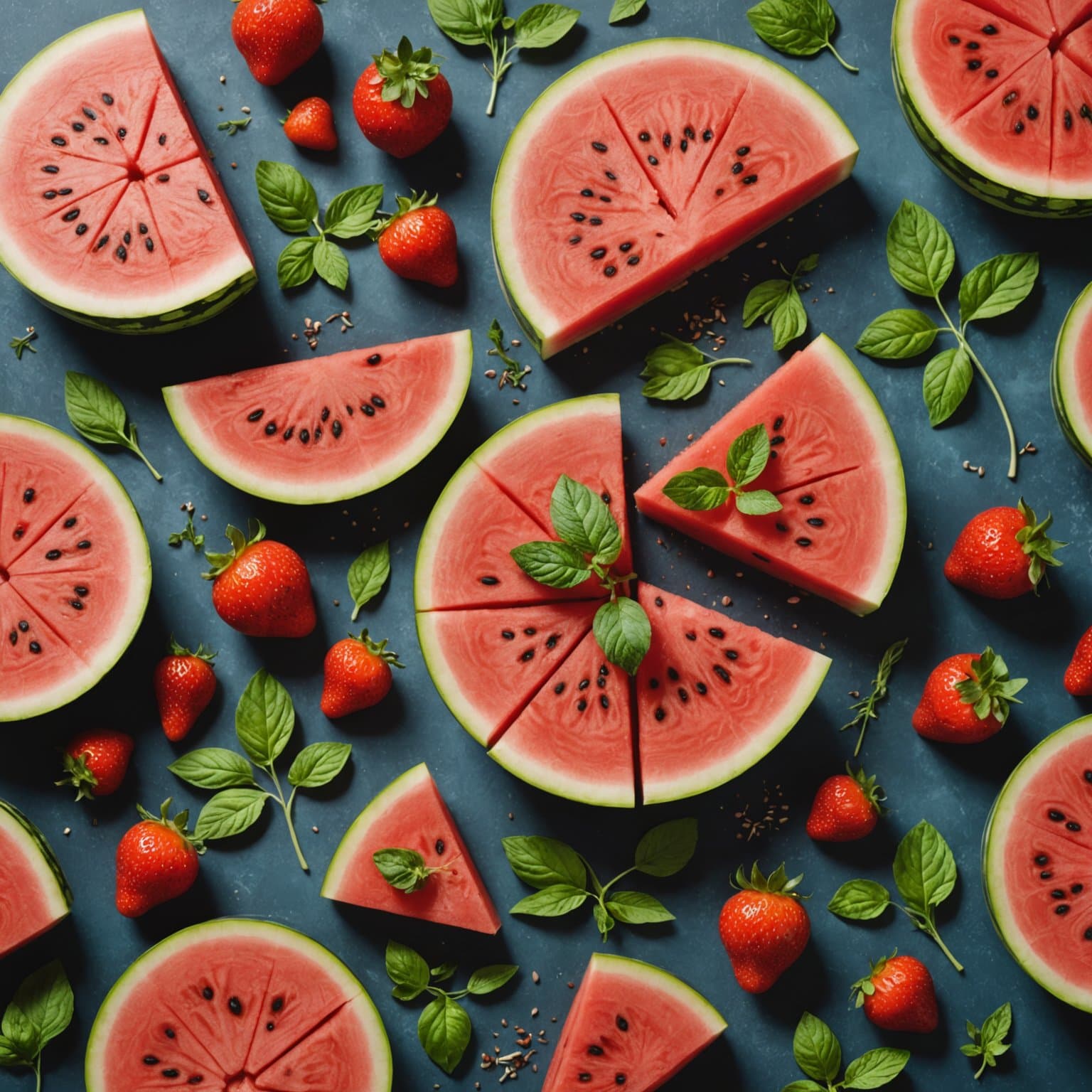 Vannmelon, jordbær og urter