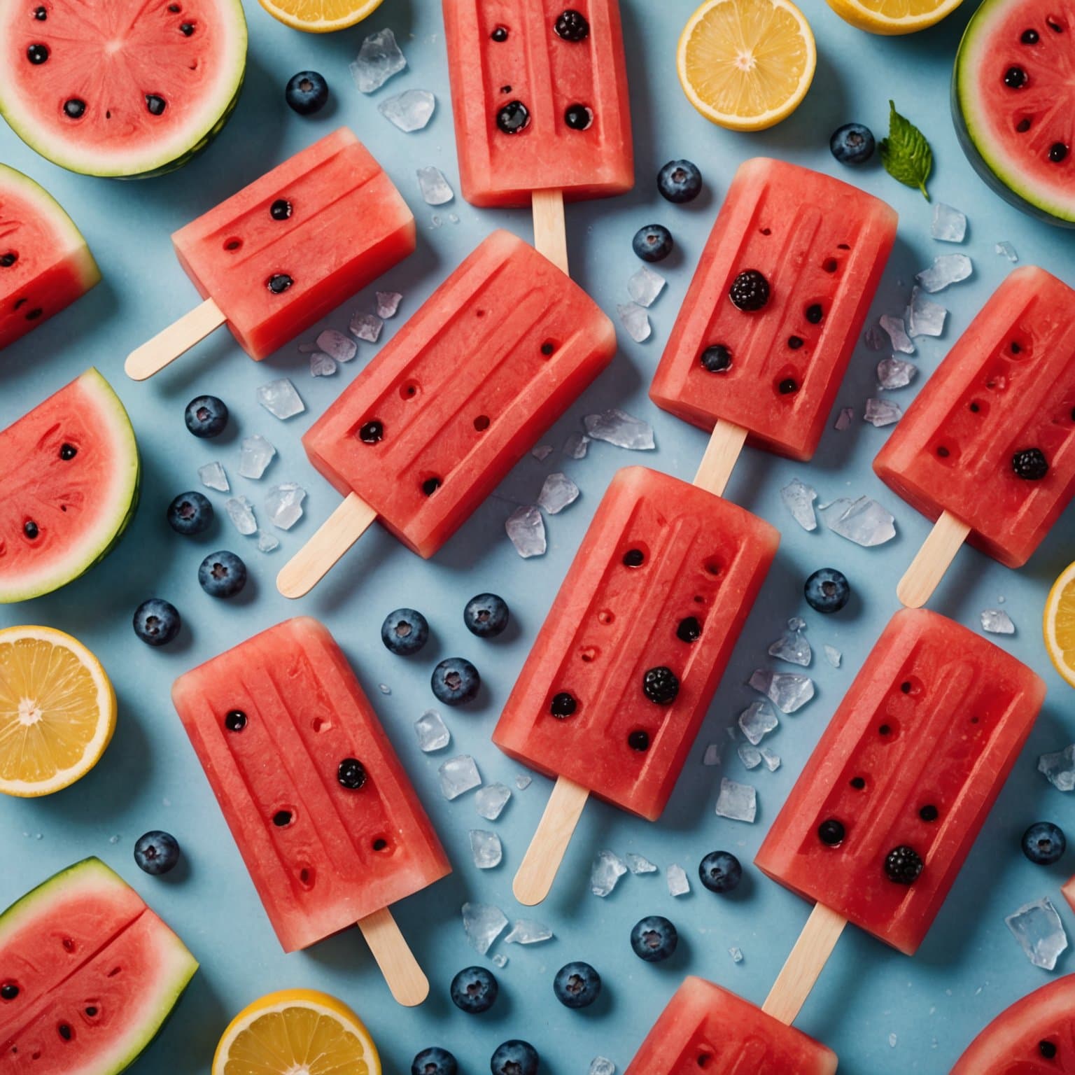 Vannmelon-, sitronade- og blåbær-isbiter