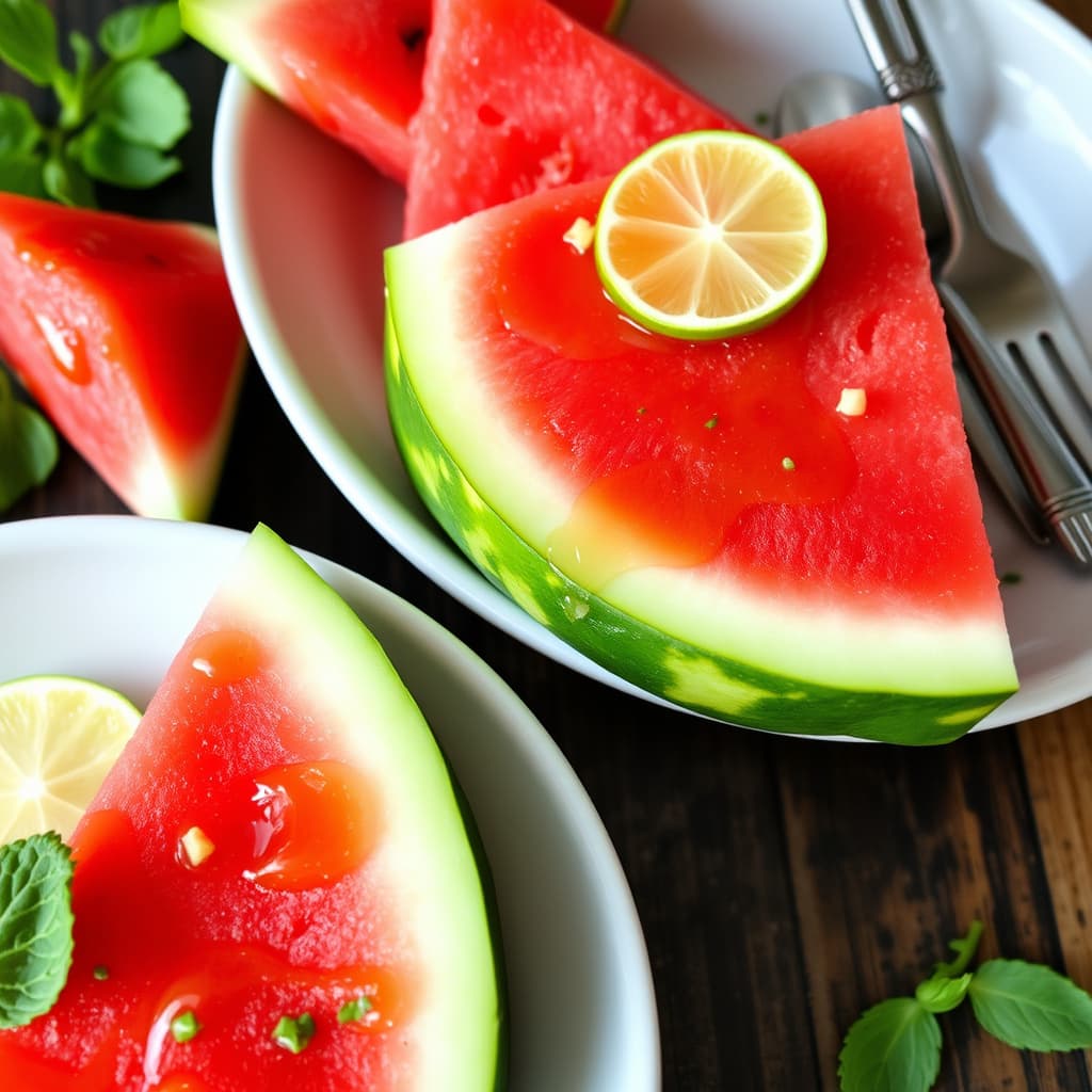 Vannmelonskiver med lime-honingsirup