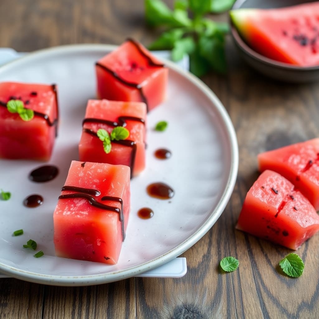 Vannmelonterning med modnet balsamicoeddik