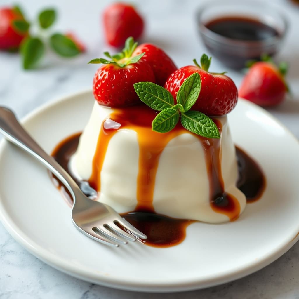 Vårens Panna Cotta med Friske Jordbær og Balsamico-sirup
