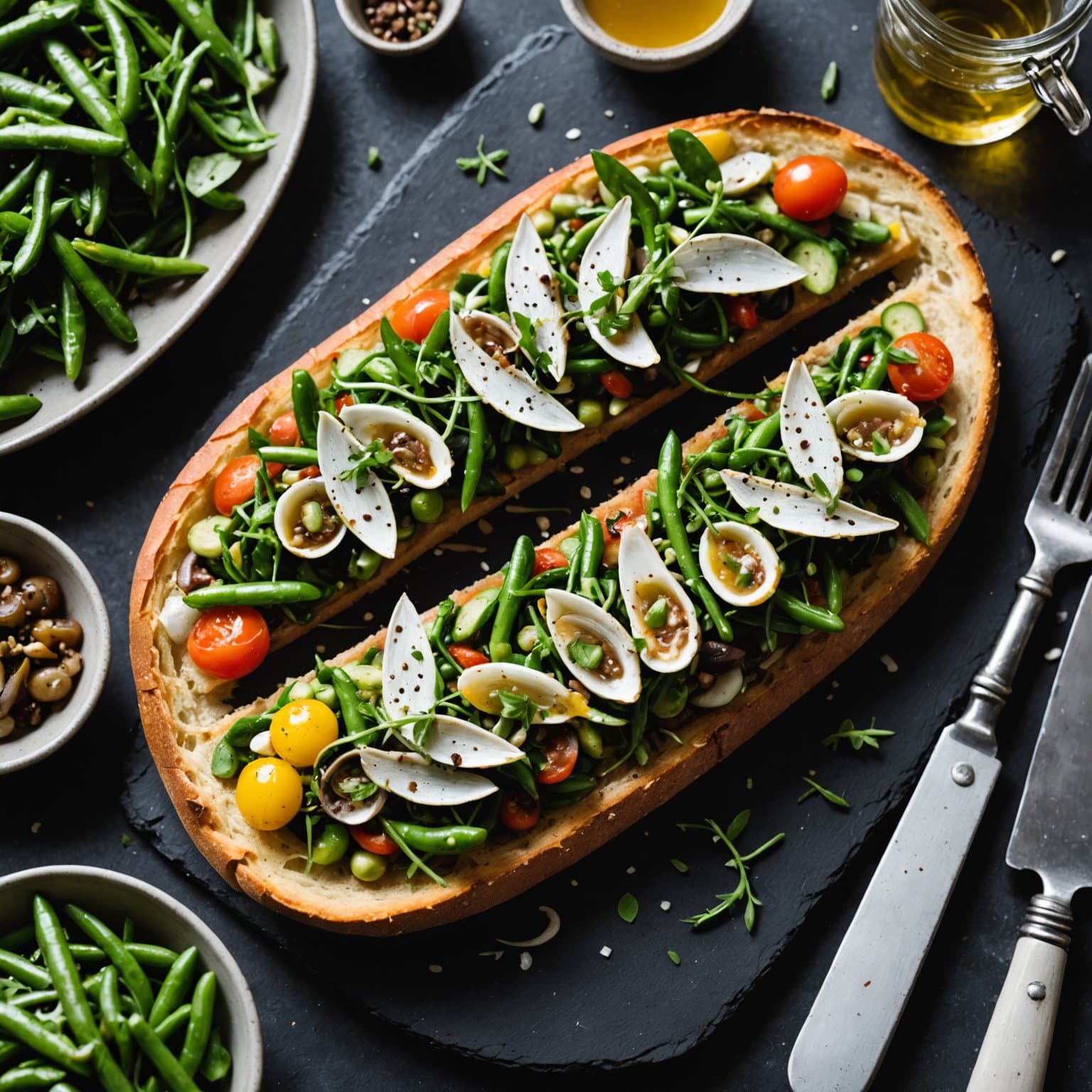 Vårgrønnsakstartine med hvite ansjoser