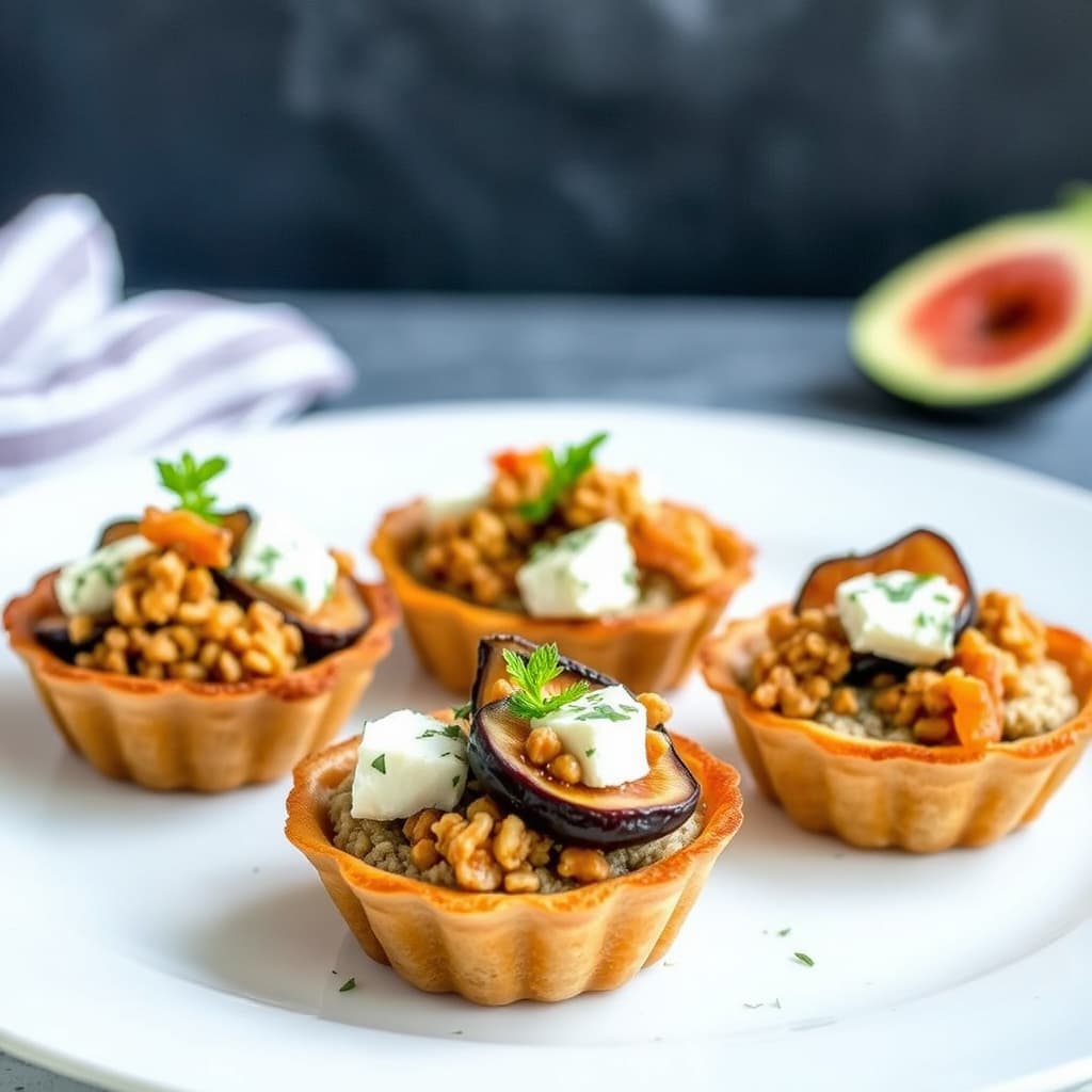 Varm Black Mission-fiken, valnøttkrokant og blåmuggosttartletter