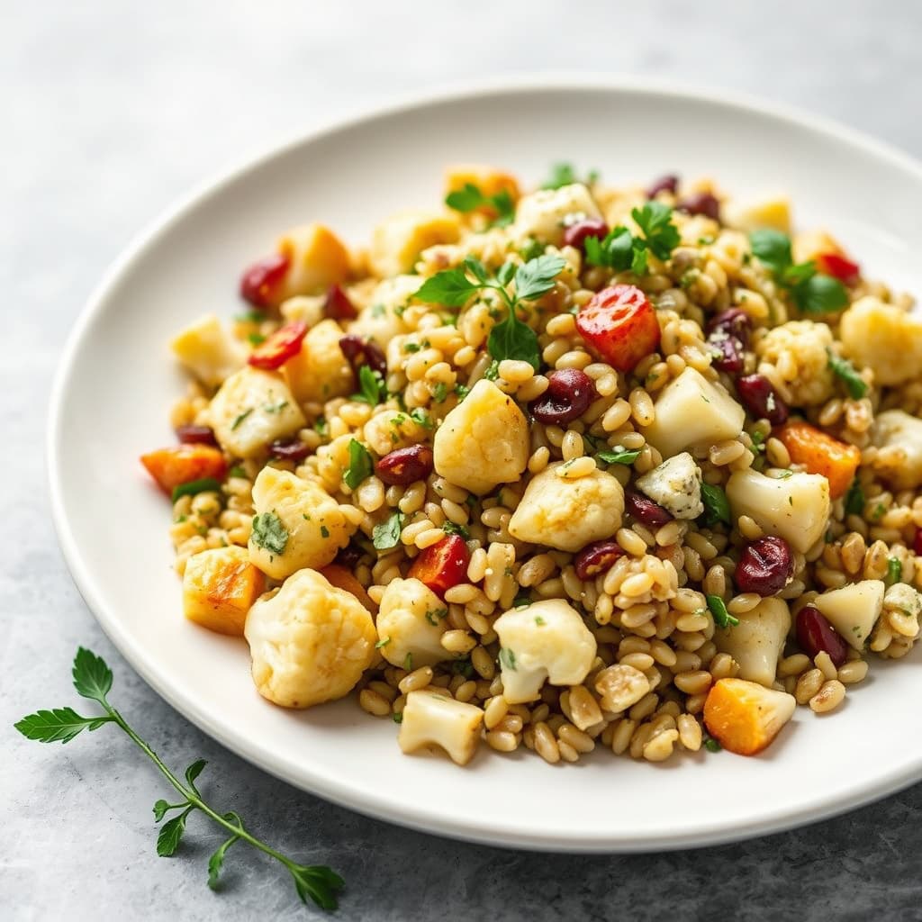 Varm blomkål- og urtesalat med bygg