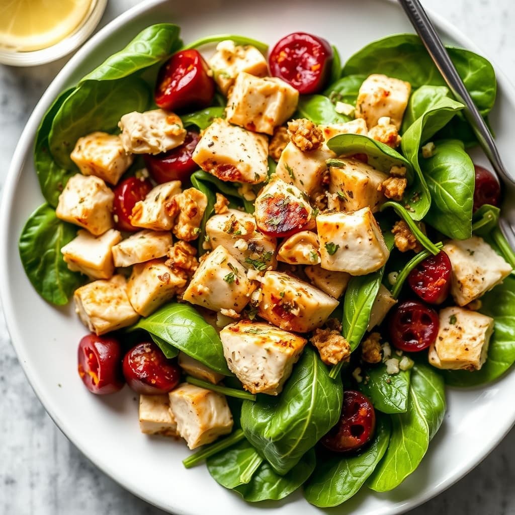 Varm, hakket kyllingsalat med spinat og Piccata-saus