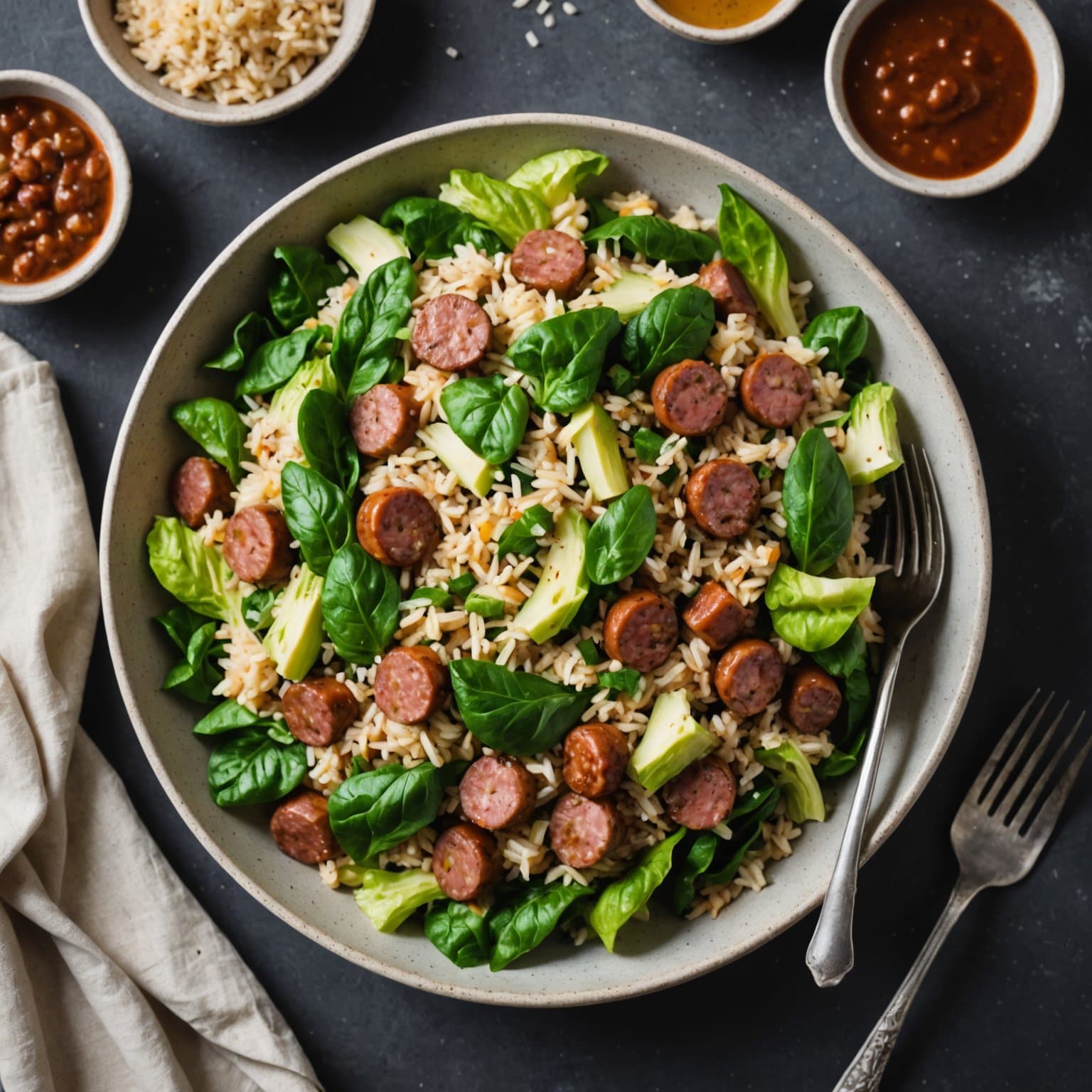 Varm italiensk risalat med pølse og romanosalat