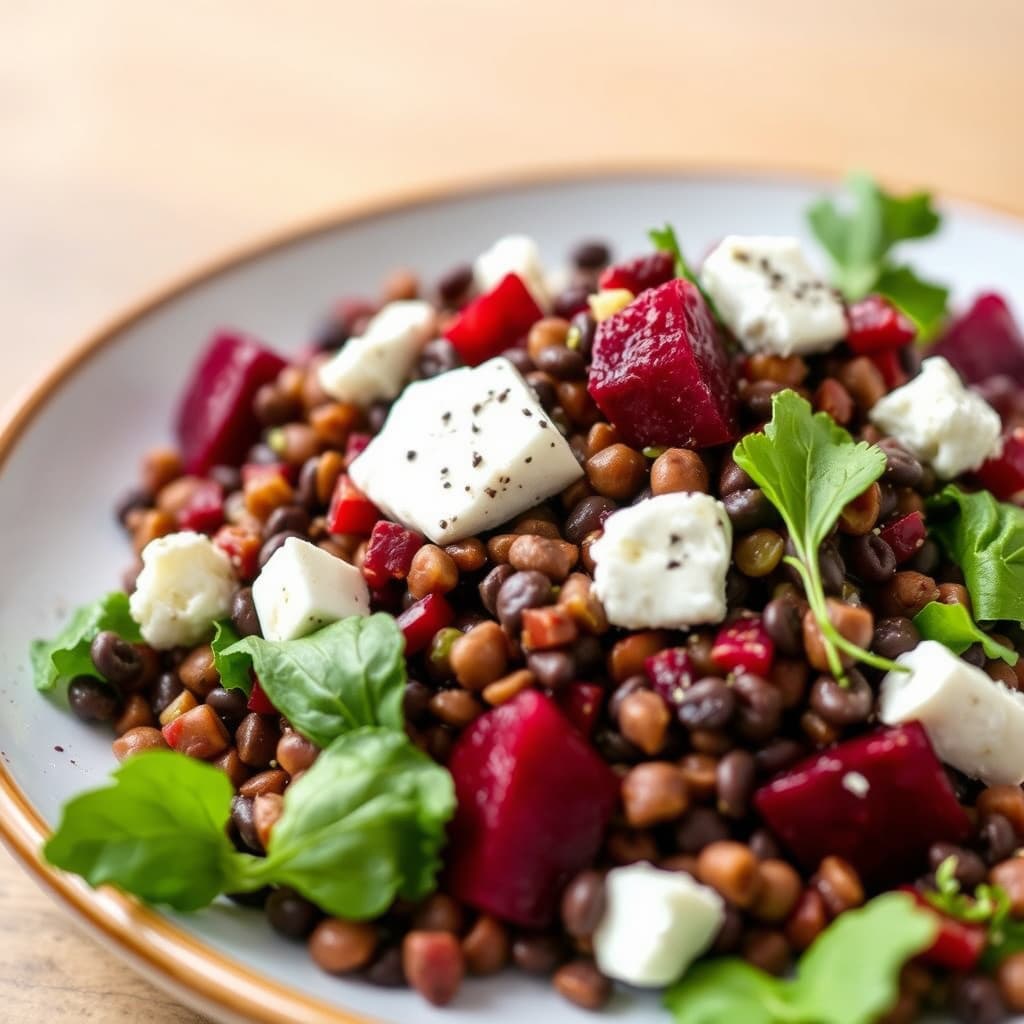 Varm rødbete- og linsasalat med geitost