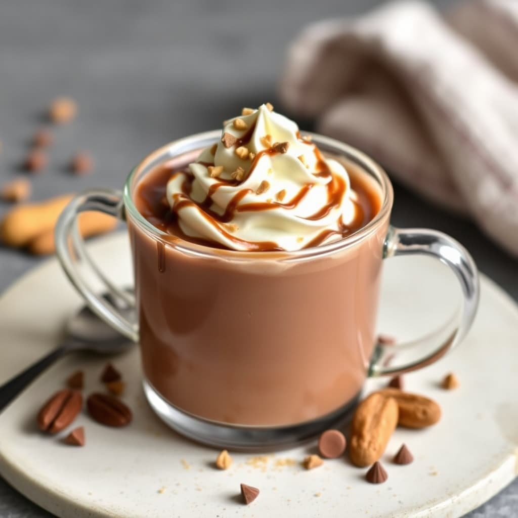Varm sjokolade med peanøttsmør og pisket krem