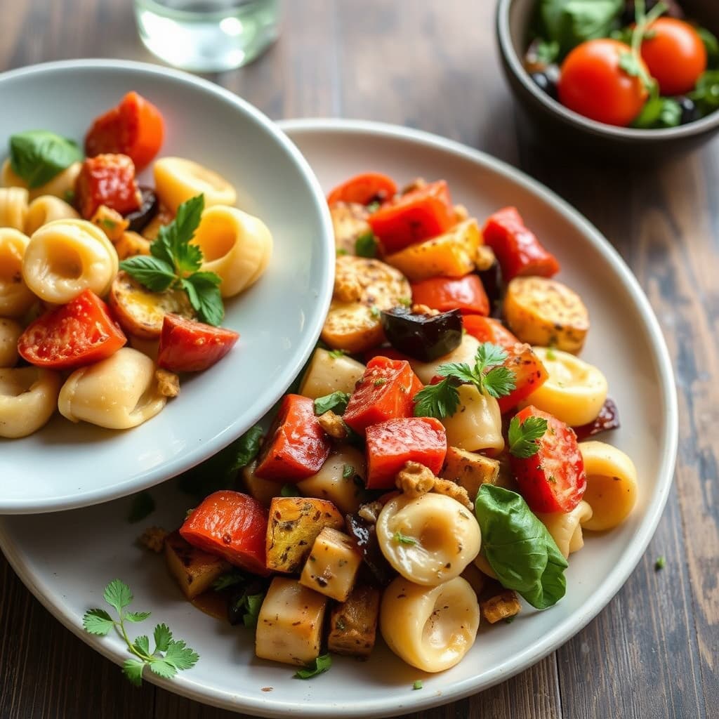 Varm tortellini og ovnsbakt grønnsakssalat