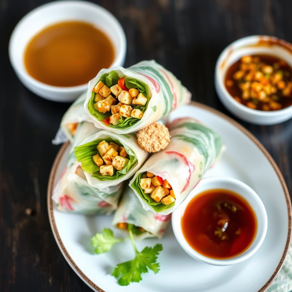 Vårruller med bakt tofu og søt-salt dippsaus