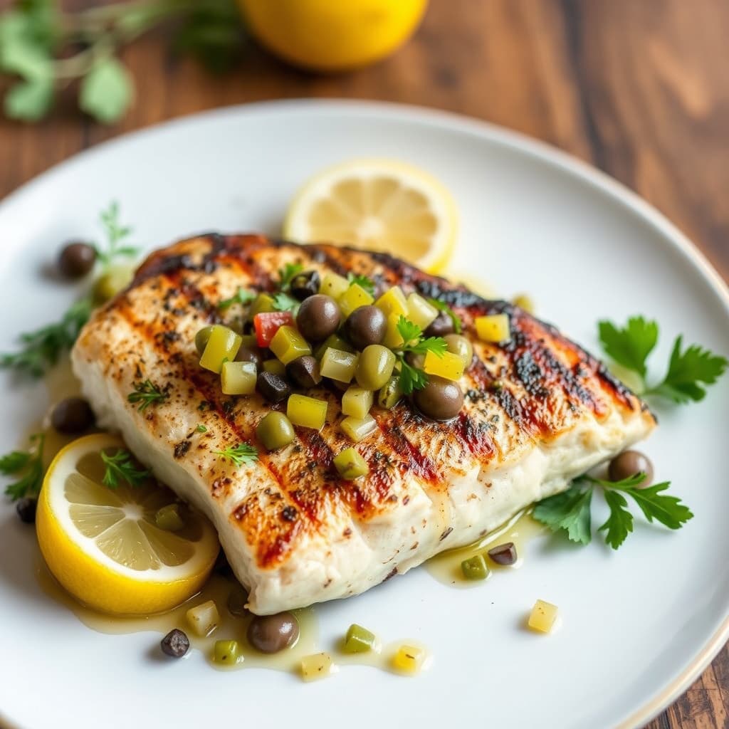 Vedbakt stripet bass med Meyer-sitron og olivenrøre