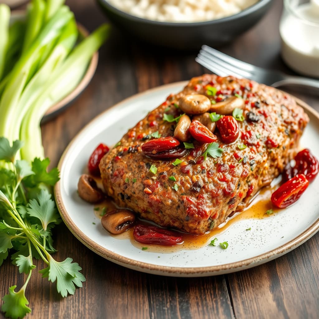 Vegetarisk kjøttfarse med sopp og soltørkede tomater