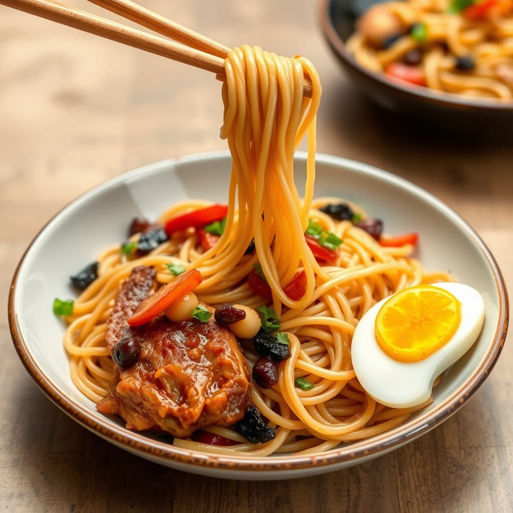 Vegetariske koreanske nudler (Japchae)