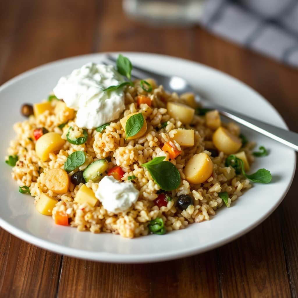 Vegetarsalat med brun ris, pastinakk og pisket ricotta