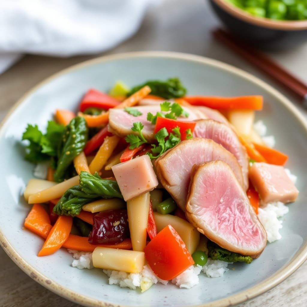 Vegetastirrett med shiitake og ahi-blekksprut