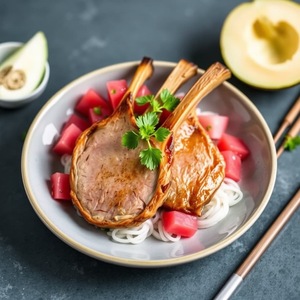 Vietnamesiske svinekoteletter med sylteagurk av vannmelon