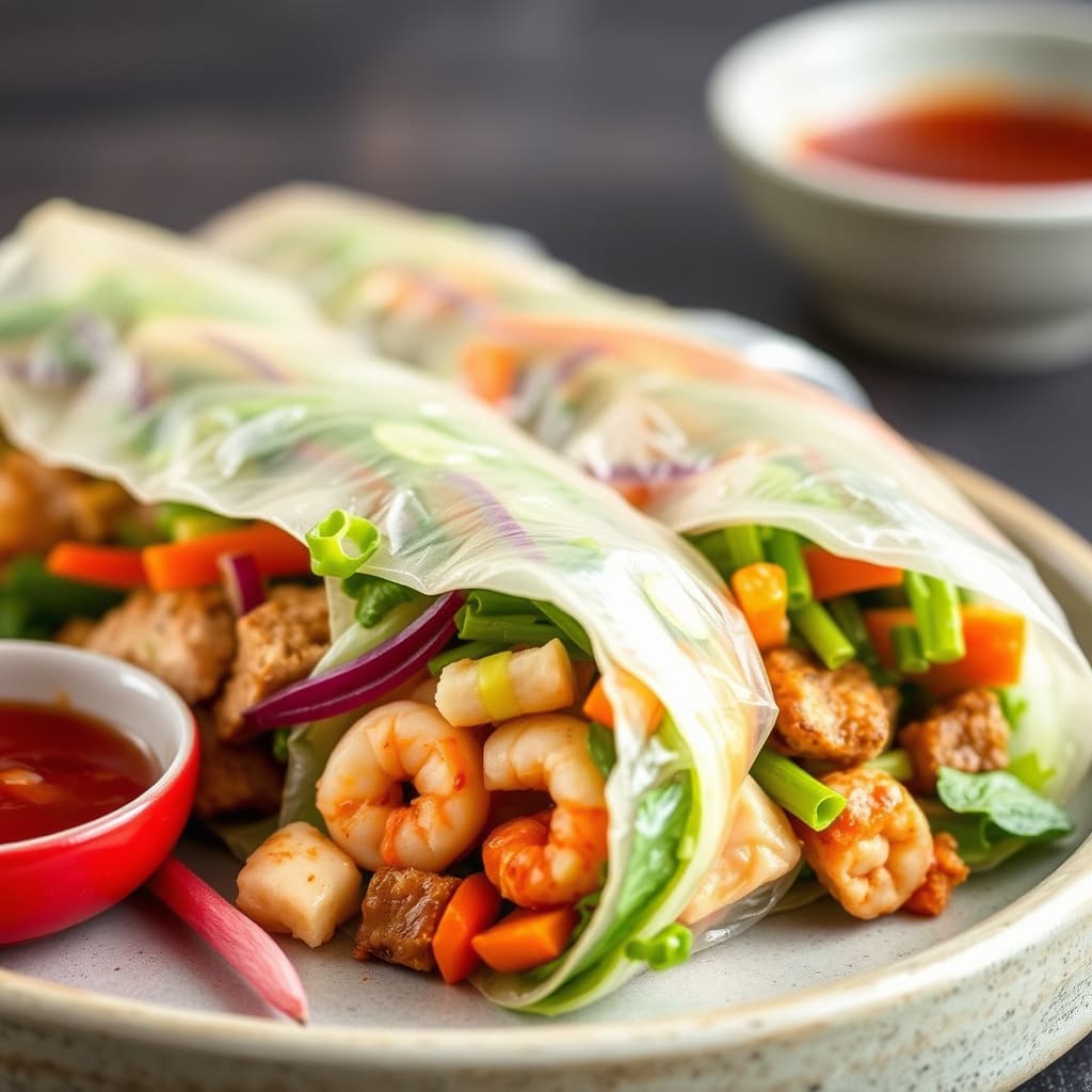 Vietnamesiske våruller med kylling, reker og storfekjøtt