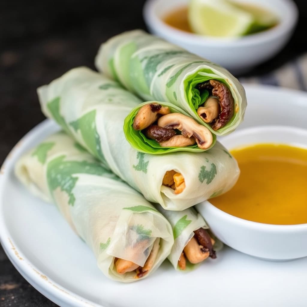 Vill-sopp våruller med kinesisk sennepsdipp