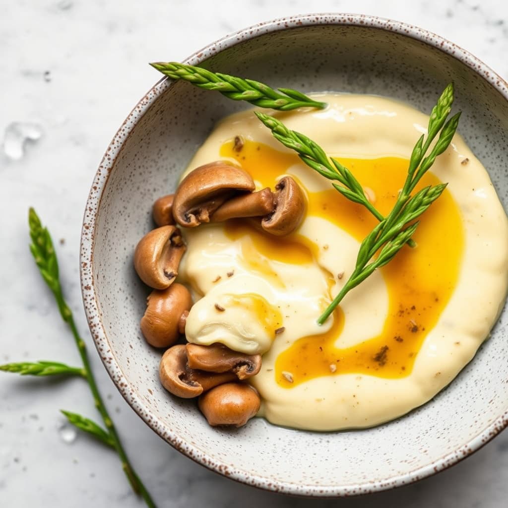 Vill-soppkrem med asparges- og trøffelsaus