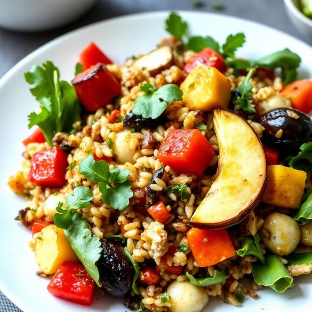 Villris- og ovnsbakt grønnsakssalat med sherry- og timianvinaigrette