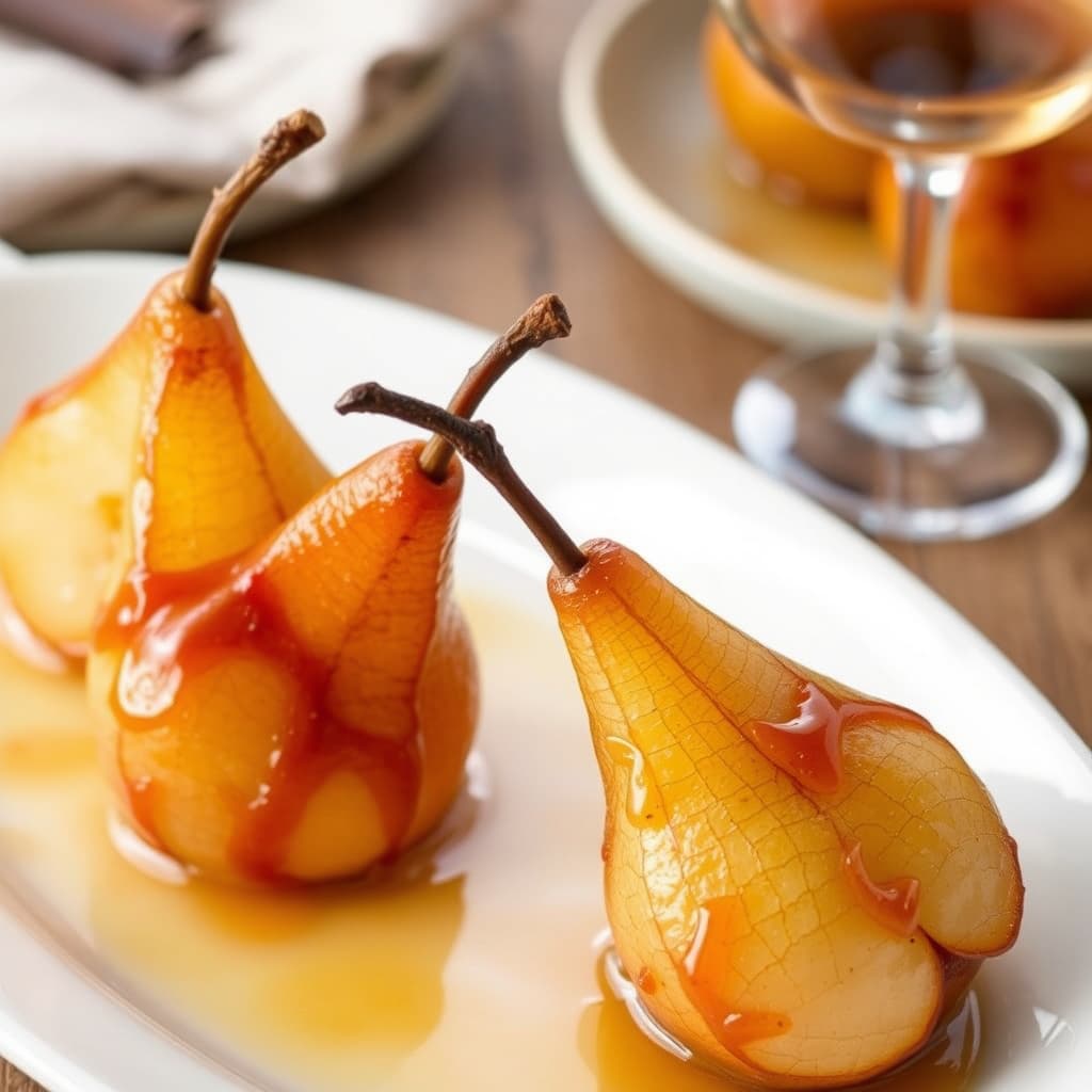 Vinelykokte Seckel-pærer