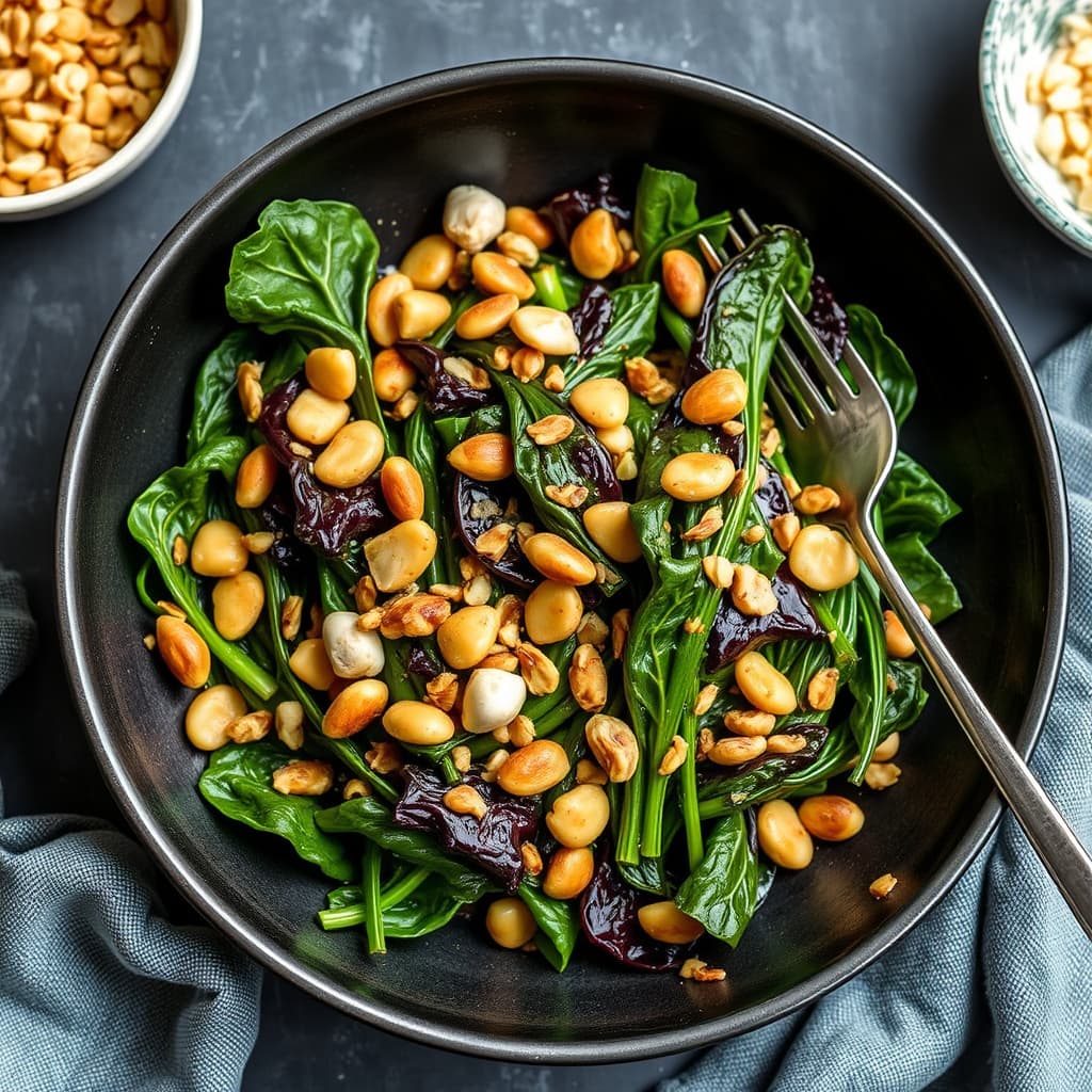 Visnet grønnkål med hvitløk og soyabønner