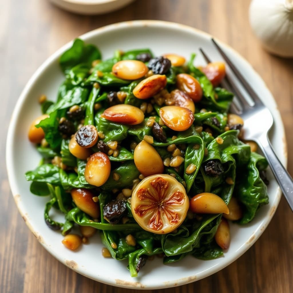 Visnet spinat med ovnsbakt hvitløk