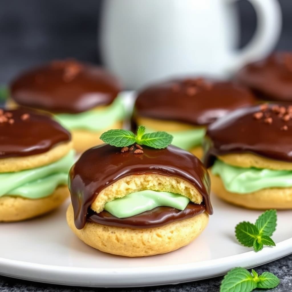 Whoopie-pies med myntefyll og sjokoladeganache