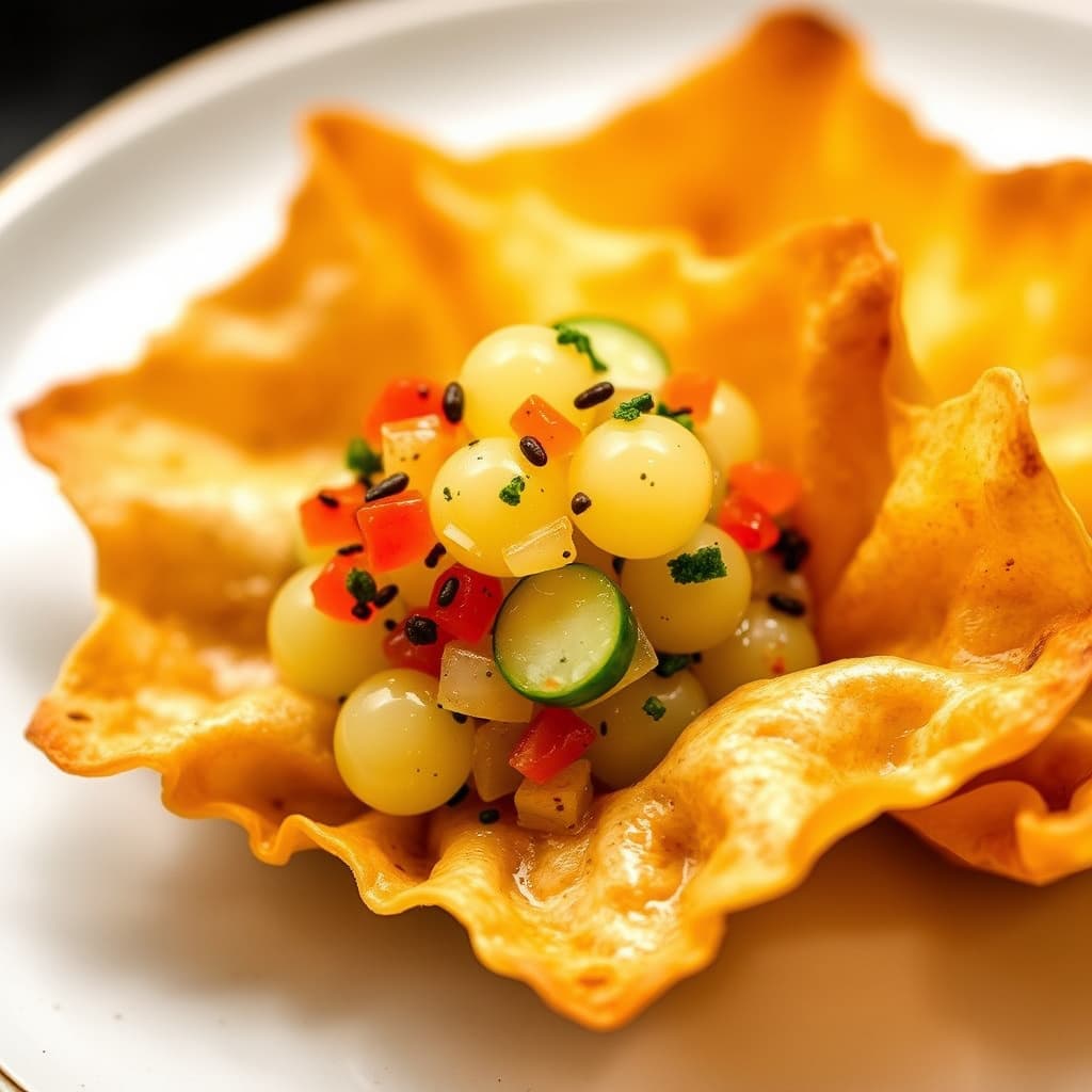 Wonton Crispy med agurk og tobiko-kaviar