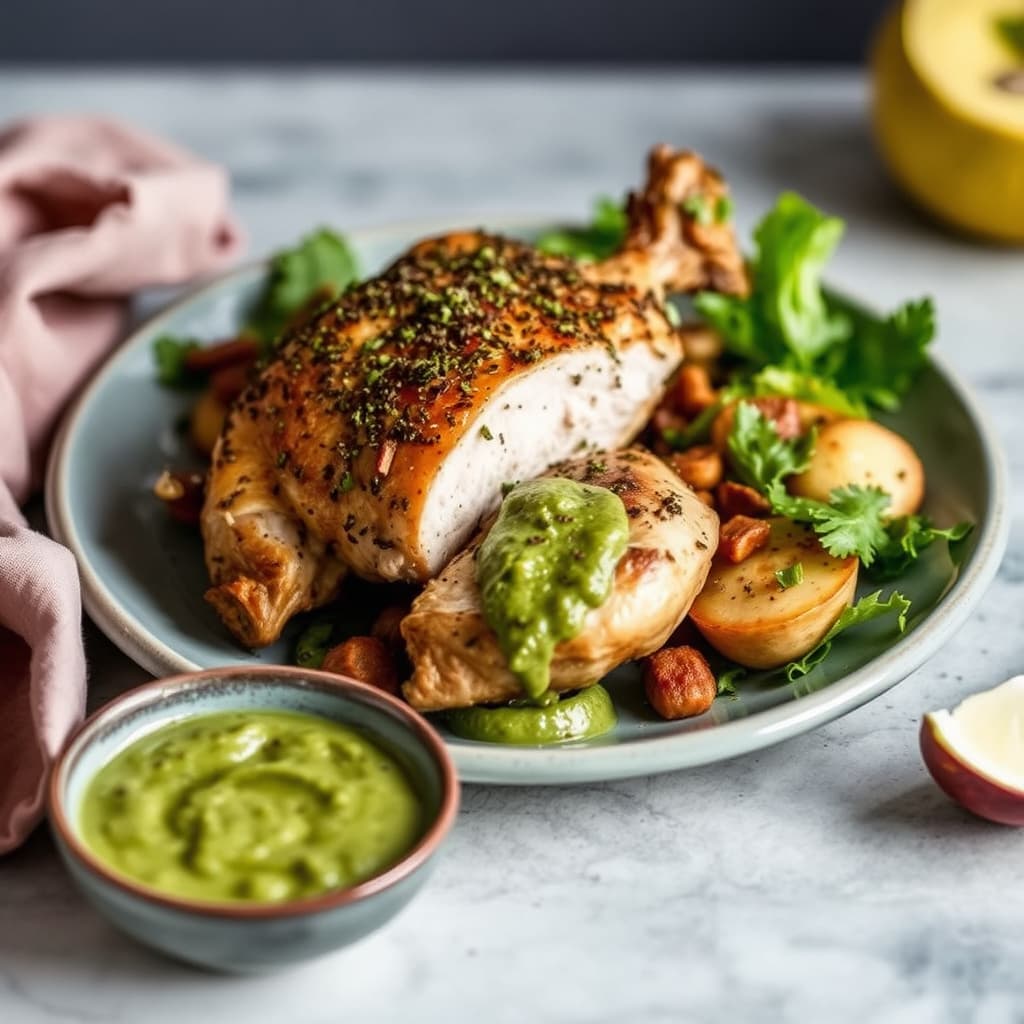 Za'atar-ristet kylling med grønn tahinisaus