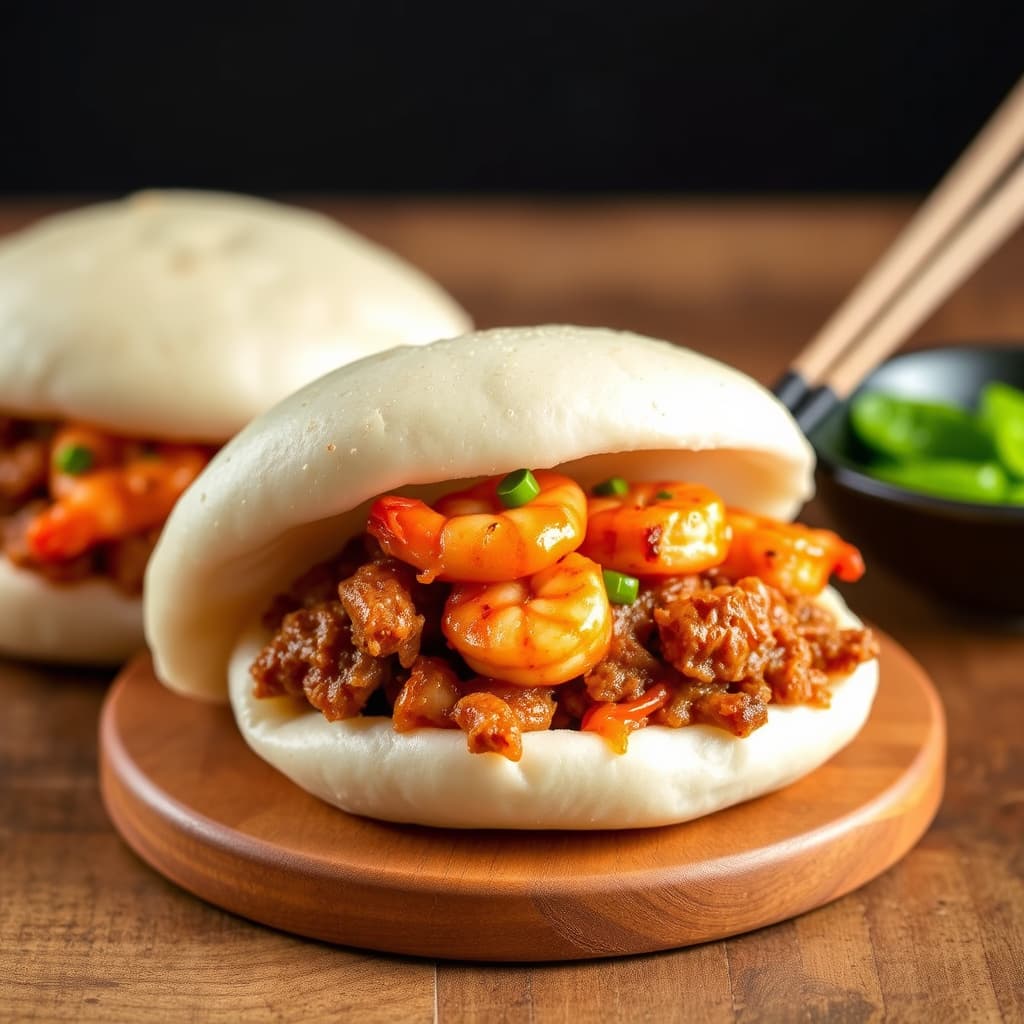 Zhajiang Bao (Krydret reke- og kjøttdeigboller)