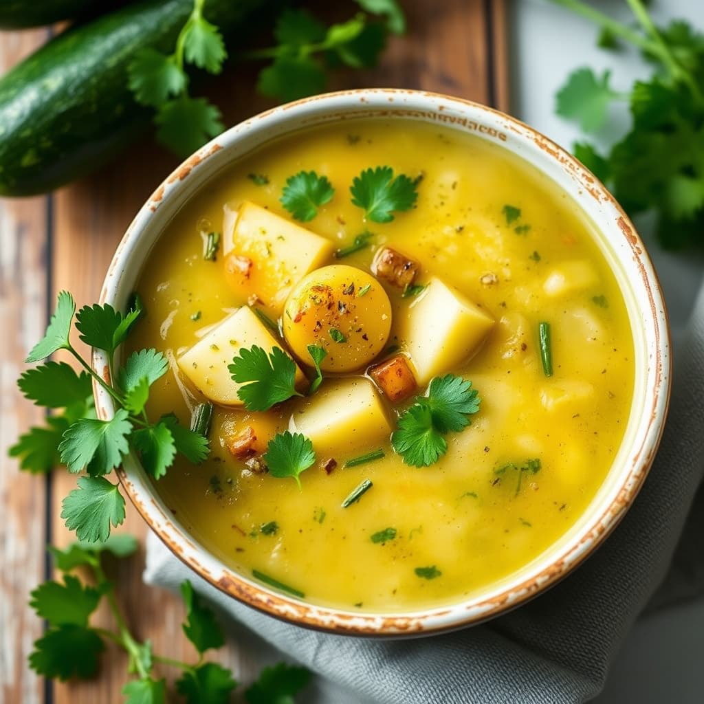Zucchini-, potet- og koriandersuppe